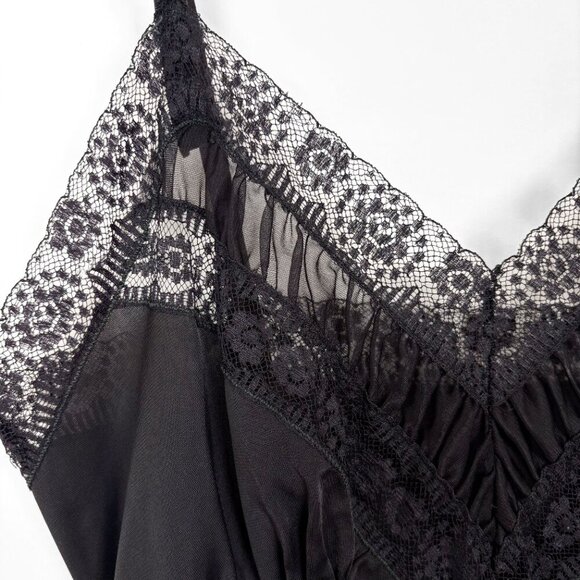 Vintage Womens Black Satin Lace Slip Dress Ruffled Hem Size 32 (Small) - Picture 4 of 7